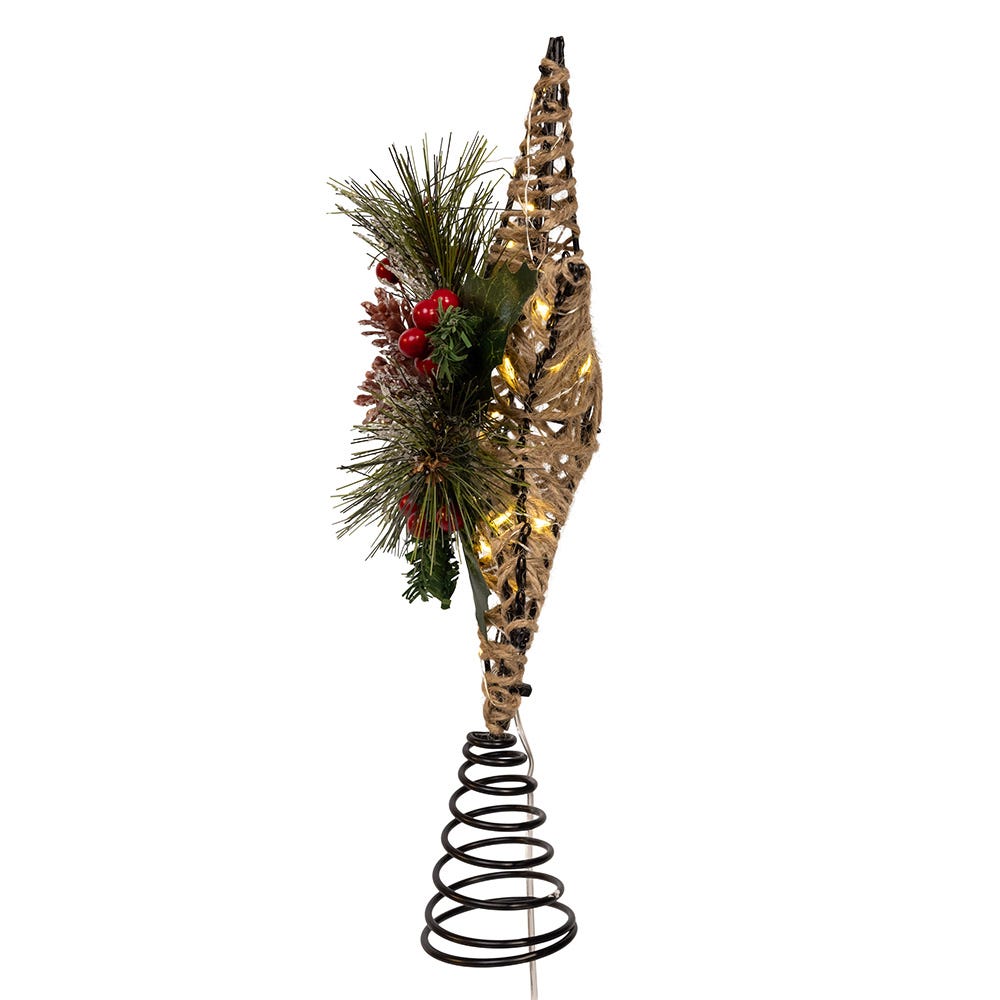 Kurt Adler 13.5-Inch Battery Operated Lighted 6-Point Rattan Star Tree Topper